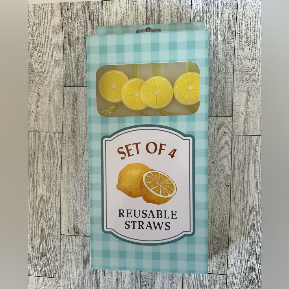 ☀️ 3/$10 set of 4 reusable lemon curly straws (see description)